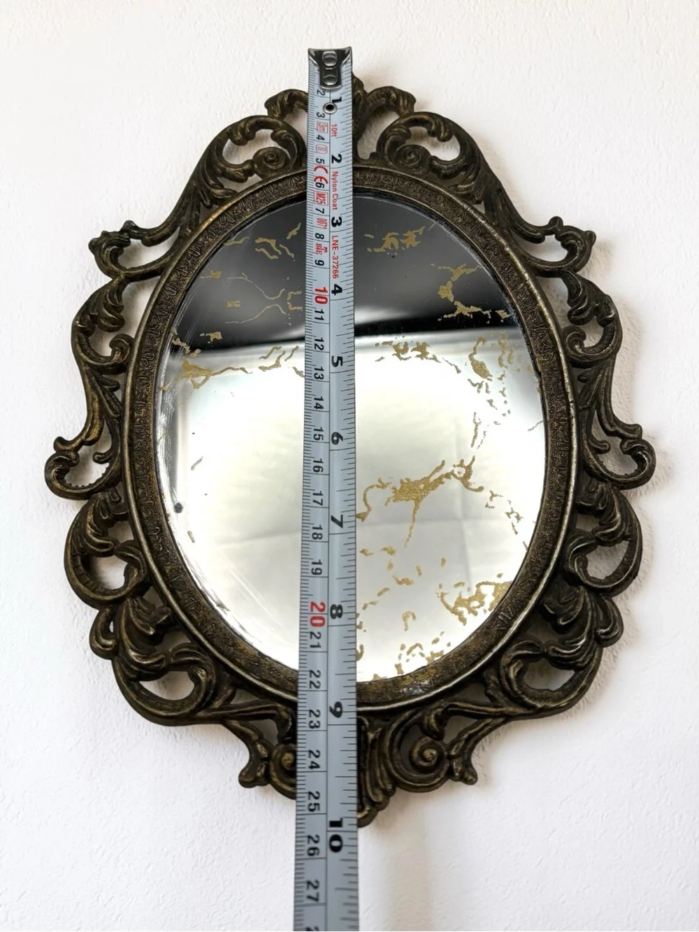 Vintage 60s Italian Regency Style Metal Ornate Oval Frame Wall Mirror 10” Vanity